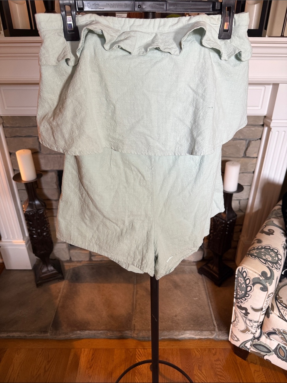 Strapless Ruffle Romper in Mint Green